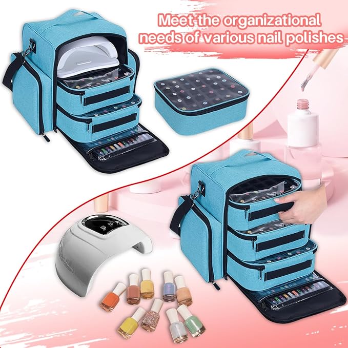 UOZL Nail Polish Organizer Case Hold 90 Bottles with 3 Detachable Bag,Green