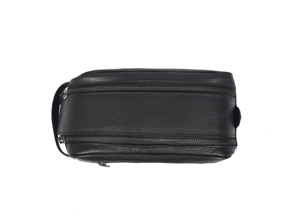 10" Premium Leather Toiletry Travel Pouch With Waterproof Lining | King-Size Handcrafted Vintage Dopp kit By Aaron Leather Goods (Jade Black)