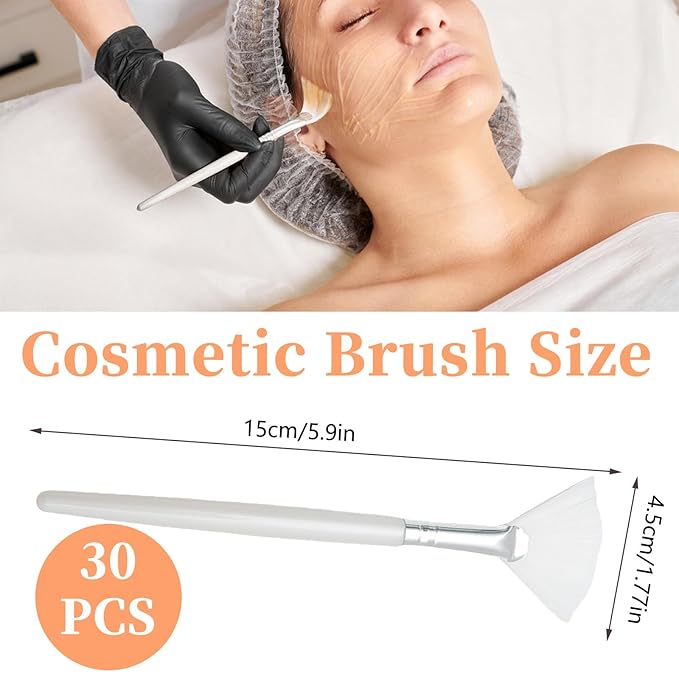 Yitexin 30 Pieces Soft Fan Brush for Facial Esthetician, Flat Head Fan Makeup Brush, Cosmetic Face Applicator Tool for Mud Cream Makeup Peel Women (White)