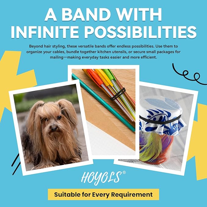 HOYOLS Black Elastic Hair Ties Rubber Bands Mini Polyband Soft Ponytail Holder for Teens Girls TPU Pack 1500