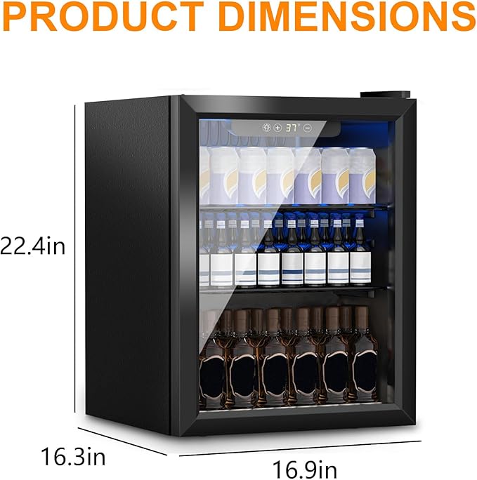 DOGHLY Beverage Refrigerator Cooler, 72 Can Mini Fridge Glass Door for Drinks Soda, Beer, or Wine - Small Refrigerator for Office Bedroom Home Bar, Adjustable Shelves, 1.7 Cu.Ft, Black