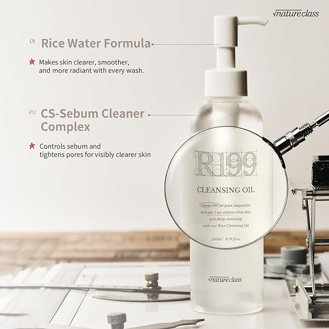NATURECLASS R199 Rice Cleansing Oil Face Cleanser Korean Skincare Makeup Remover Oil Cleanser for Face Blackhead Remover Pore Control Double Cleansing Sensitive Skin 6.76 fl oz