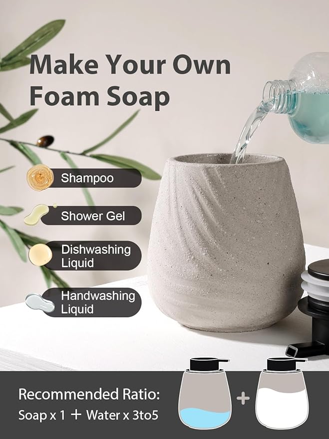 Foaming Soap Dispenser, 14 oz Ceramic Foam Soap Pump with Easy-Press Plastic Pump, Refillable Hand Soap Dispenser for Bathroom & Kitchen Sink