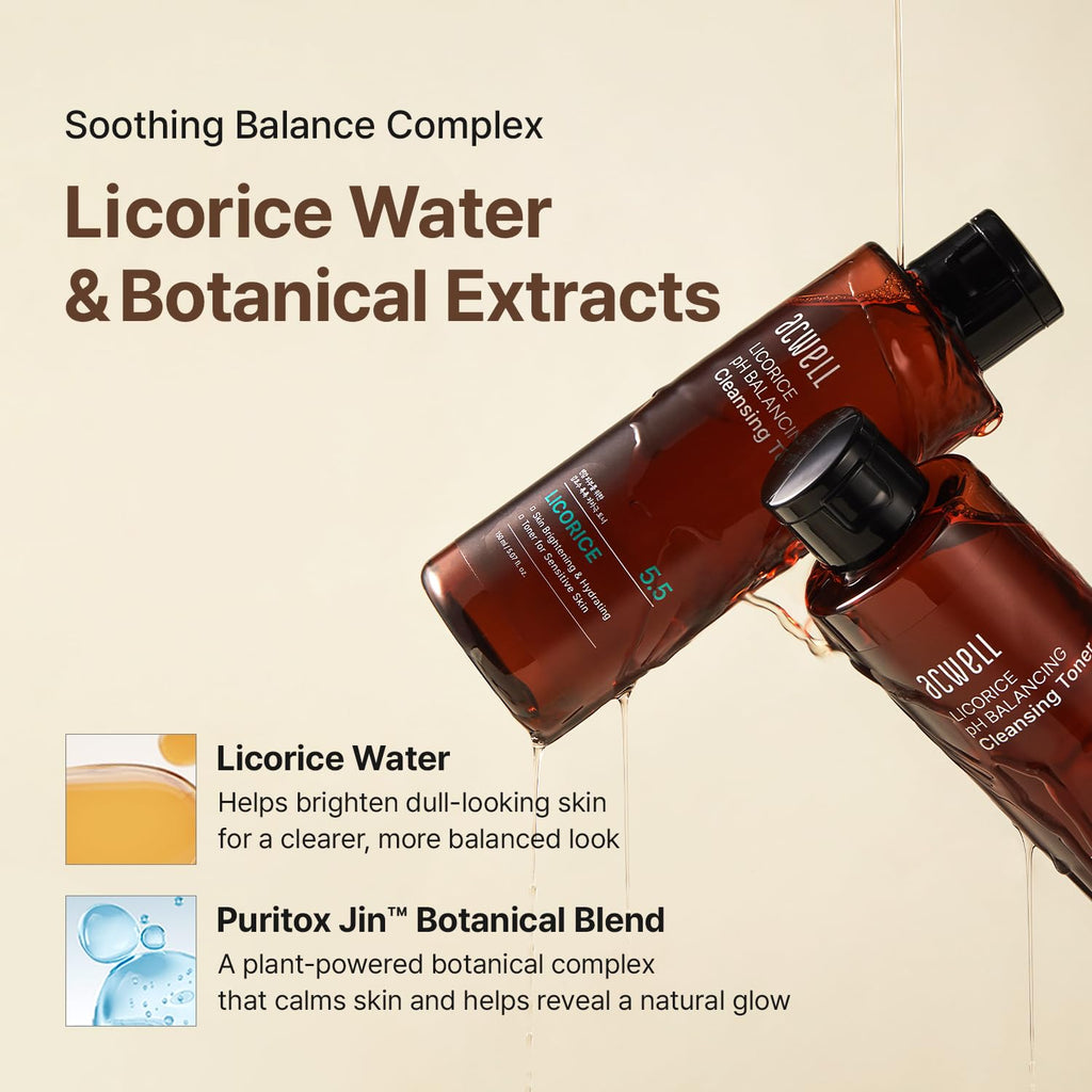 ACWELL Licorice pH 5.5 Balancing Cleansing Toner - Alcohol-Free Korean Face Toner and Astringent, Hydrating Clarifying Formula for Dull and Combination Skin, 10.14 fl.oz.