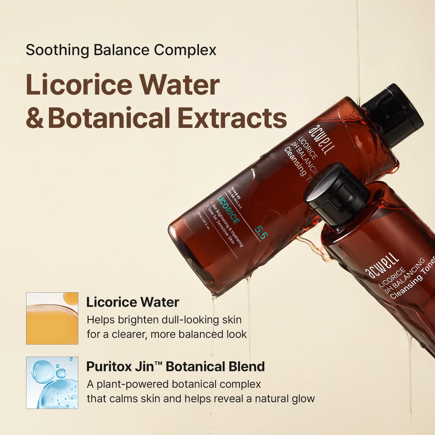 ACWELL Licorice pH 5.5 Balancing Cleansing Toner - Alcohol-Free Korean Face Toner and Astringent, Hydrating Clarifying Formula for Dull and Combination Skin, 10.14 fl.oz.