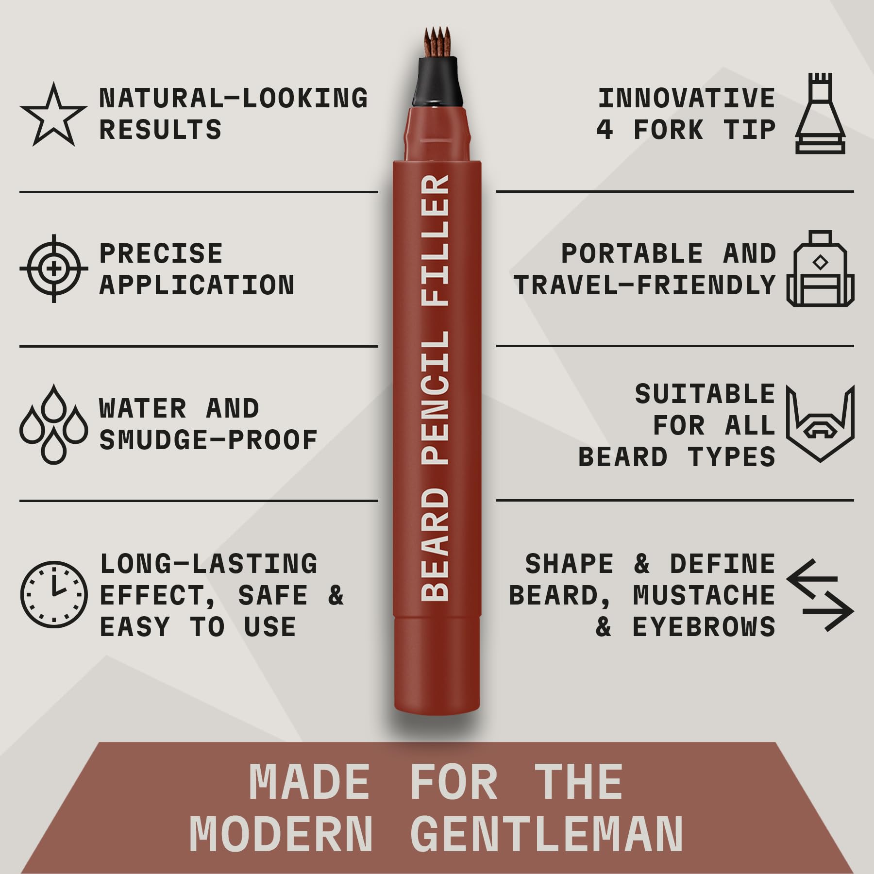 Striking Viking Beard Pencil & Bristle Brush for Men - Red Brown, 2 Pack