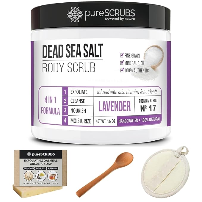 pureSCRUBS Premium Lavender Body Scrub Set, Exfoliating Dead Sea Salt Scrub