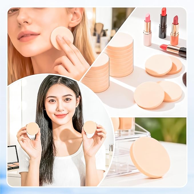 MotBach 200 PCS Round Makeup Sponge, Cosmetic Sponge Round Foam Pad Eye Facial Powder Puff, Nude Beauty Makeup Foundation Powder Blender for Women Lady All Skin Types Wet and Dry Dual Use