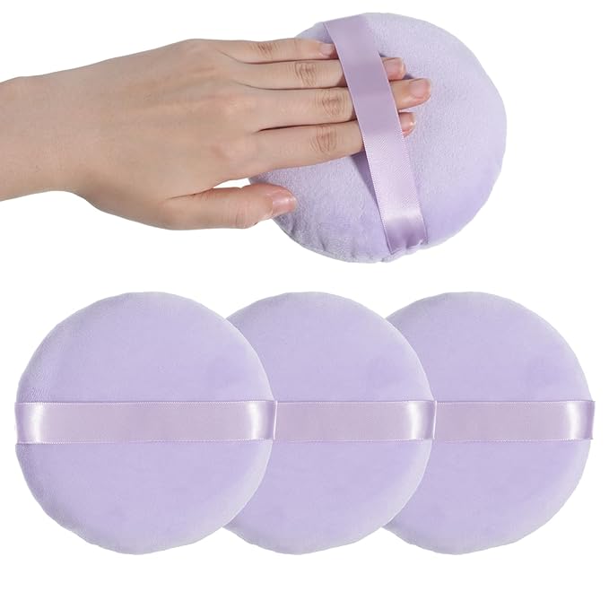 3 Pcs Large Body Powder, 5 Inch Soft Velour Dusting Powder, Washable Reusable for Face Cleaning, Makeup & Loose, Bath Powders, Foundation Blending