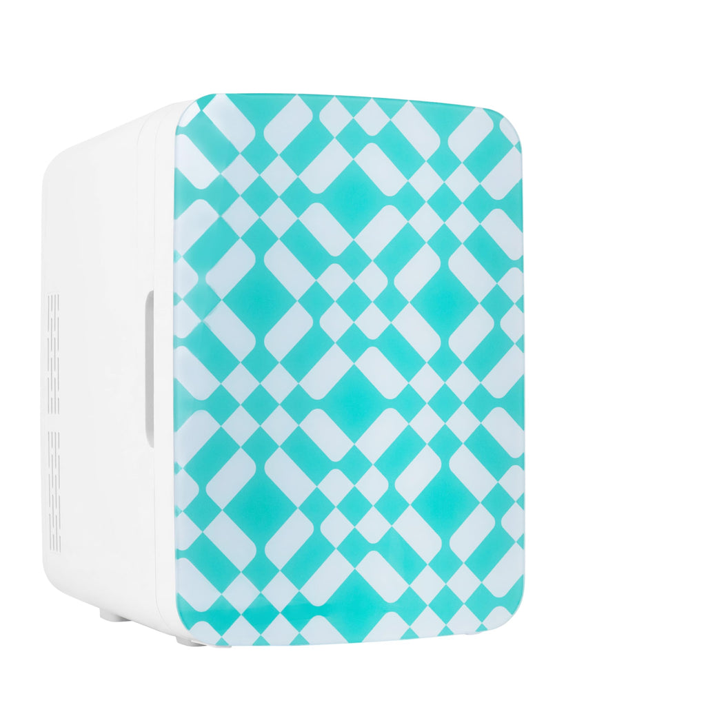 Cooluli 10L Mini Fridge for Bedroom - Car, Office Desk & Dorm Room - 12v Portable Cooler & Warmer for Food, Drinks, Skincare, Beauty & Makeup - AC/DC Small Refrigerator with Glass Front, Green Pattern