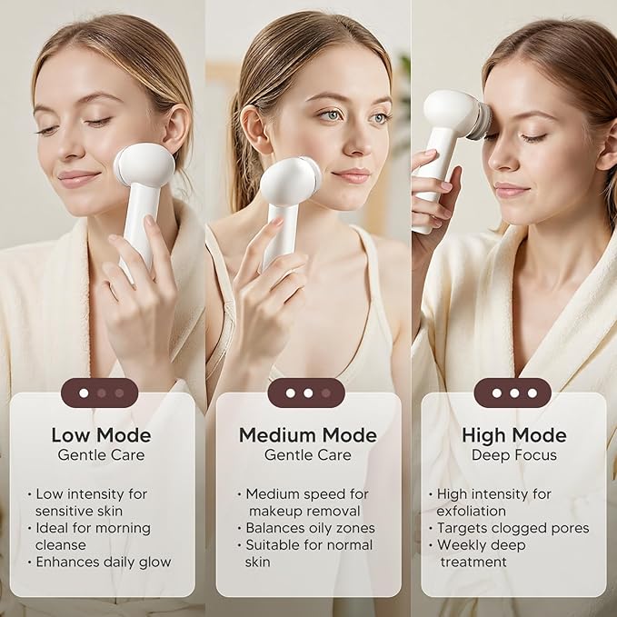 Teen Girls Electric Facial Cleansing Brush – Rechargeable Waterproof Dual Rotating Face Scrubber with 3 Interchangeable Heads, Soft Silicone Exfoliator, Perfect Skincare Gifts