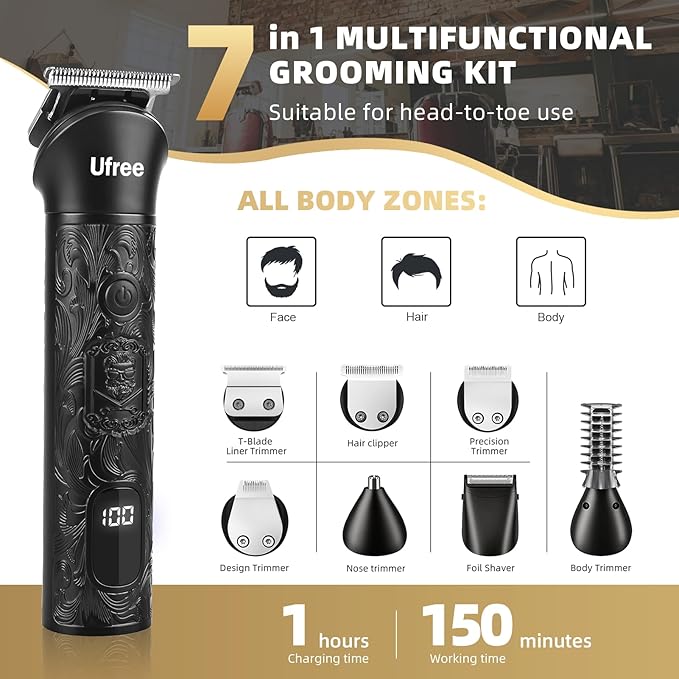 Ufree 7-in-1 Beard Trimmer for Men, Electric Razor Shaver, Men Grooming Kit