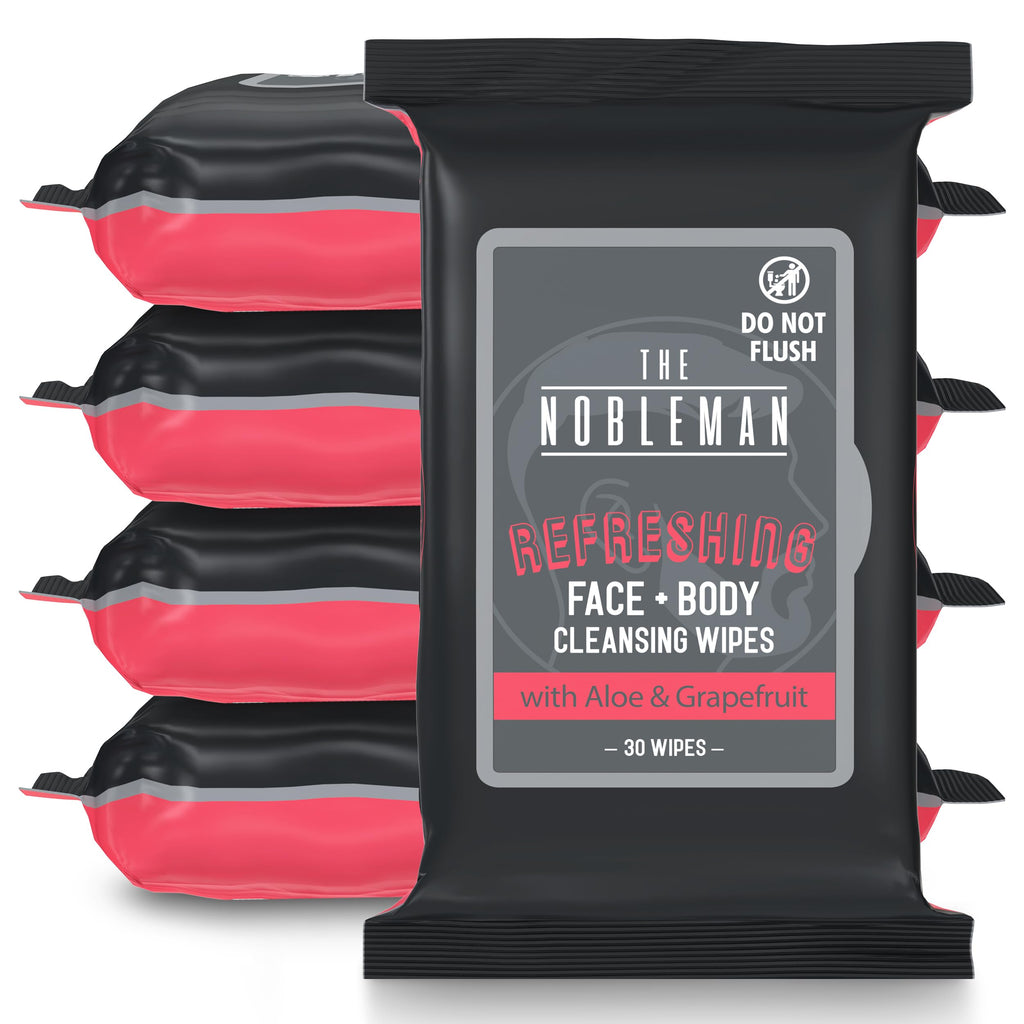 The Nobleman Refreshing Face + Body Cleansing Wipes – Deep Cleansing Skincare for Men with Aloe & Grapefruit, Oil Control, Dirt & Sweat Removal, Daily Hygiene & After Gym Solution, (4 Pack, 120 Ct)