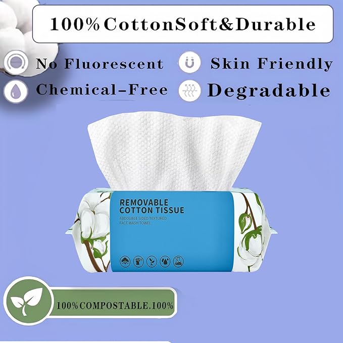 Disposable Face Towel 600 Count, Soft Cotton Clean Skin Face Towels, Dry Wipes Cotton Facial Towels Wash Cloths Tissue Thickened, Face Towelettes Disposable for Makeup Remover, Cleansing and Skincare