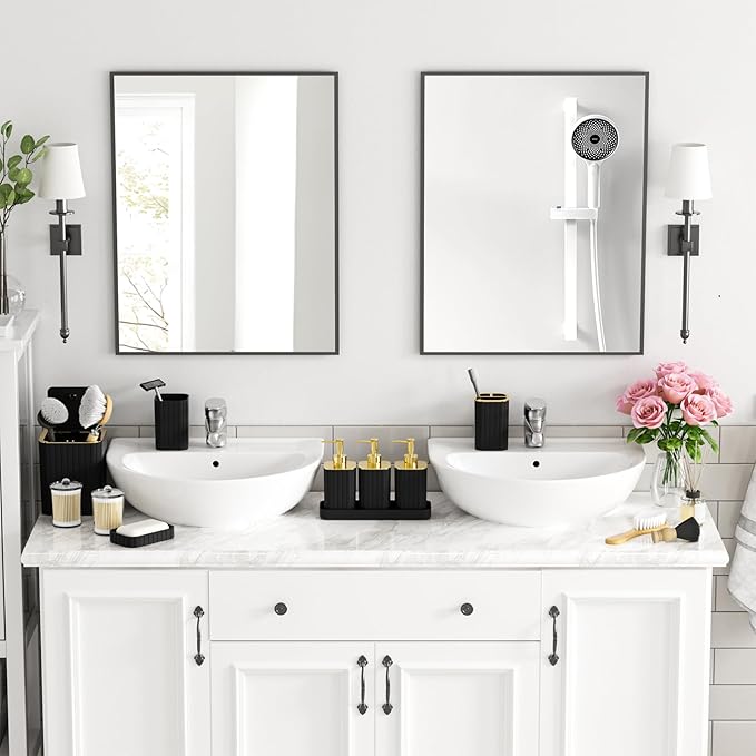 InnJoey Bathroom Accessory Set - Bathroom Set, 12PC Bathroom Accessories Set, Black Bathroom Accessories Set, Mini Trash Can, Toilet Brush, Trash Can & Soap Dispenser