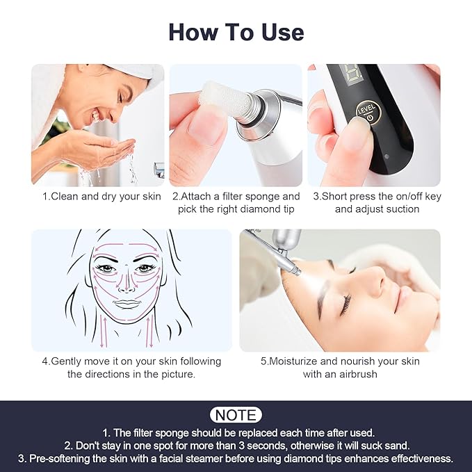Microdermabrasion Machine, 7 Suction Modes with 9 Diamond Tips and Airbrush