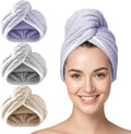 3 Pack Microfiber Hair Towel Wrap for Women, Fast Drying Hair Turban with Button, Anti-Frizz Large Hair Towel for All Hair Styles, Soft & Absorbent Hair Drying Towel