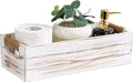 TIMRIS Rustic Wooden Toilet Paper Holder, Farmhouse Bathroom Decor, Toilet Tank Basket, Decorative Storage Container (Whitewash)