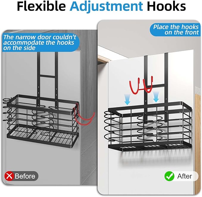 Hair Tool Organizer, 3-in-1 Universal Hair Dryer Holder, Adjustable Height Metal Blow Dryer Holder Wall Mounted/Over Cabinet Door/Free-Standing, 12.2 * 5 * 6.1" (XL Black)