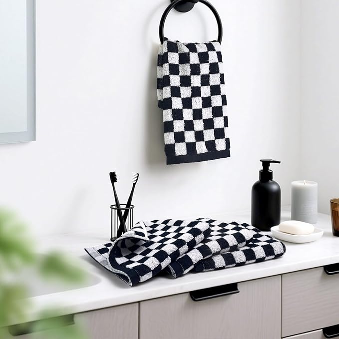 Jacquotha Wash Cloths Checkered 4 Pack (Black and White)