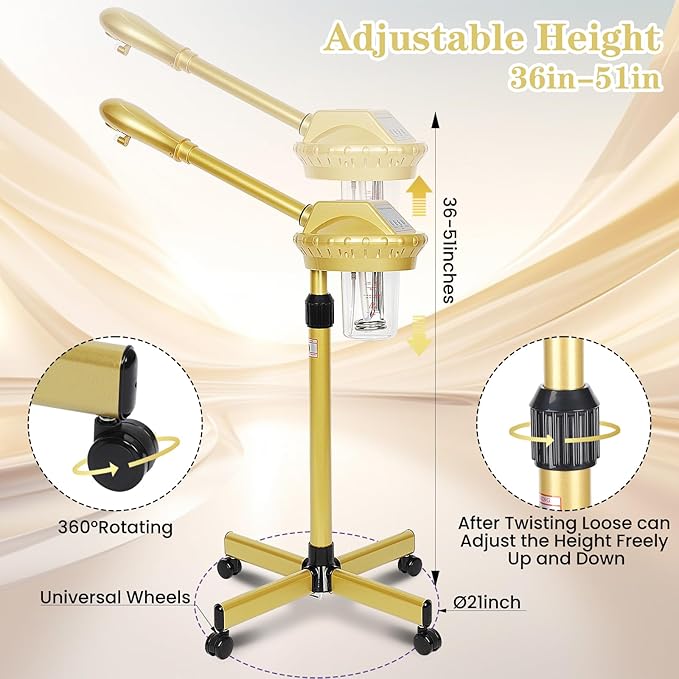 Wuissvnb Facial Steamer, Professional Facial Steamer for Estheticians, Hot Mist & Timer Function, Ozone Face Steamer on Wheels for Spa, Salon and at Home Use