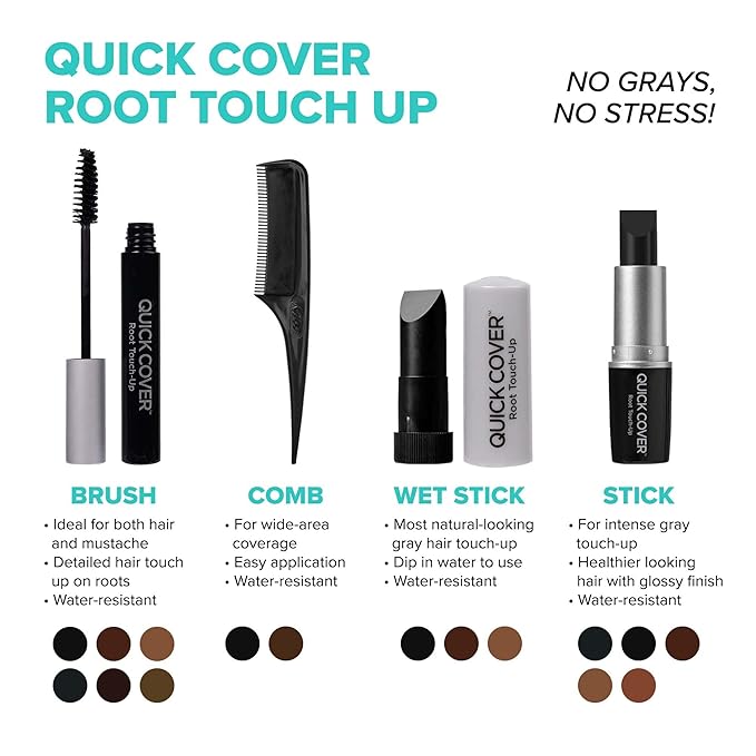 RED by KISS Quick Cover Root Touch Up Rescue (Black), Mascara Natural Water-Resistant Temporary Gray Concealer Cover Up Brush for Hair Mustache & Beard, Formulated with Jojoba Oil