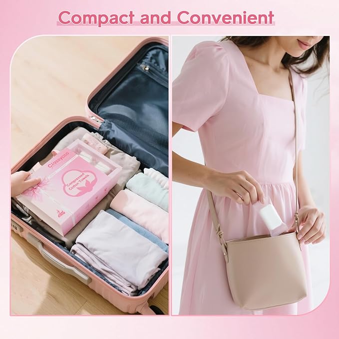 Classycoo XL Ticken Compressed Towel Tablets- 100% Cotton Face Towel, 30 PCS Individually Wrapped Portable, Travel Mini Soft Washcloth, Camping, Facial Makeup, Gift, Pink 12x10 Inches