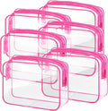 CHICAUP 6 Pieces Clear Makeup Bags Bulk TSA Approved Toiletry Bag for Travel PVC Waterproof Clear Cosmetic Pouch with Zipper for Men and Women Carry-on Travel Essentials (Rose Red)
