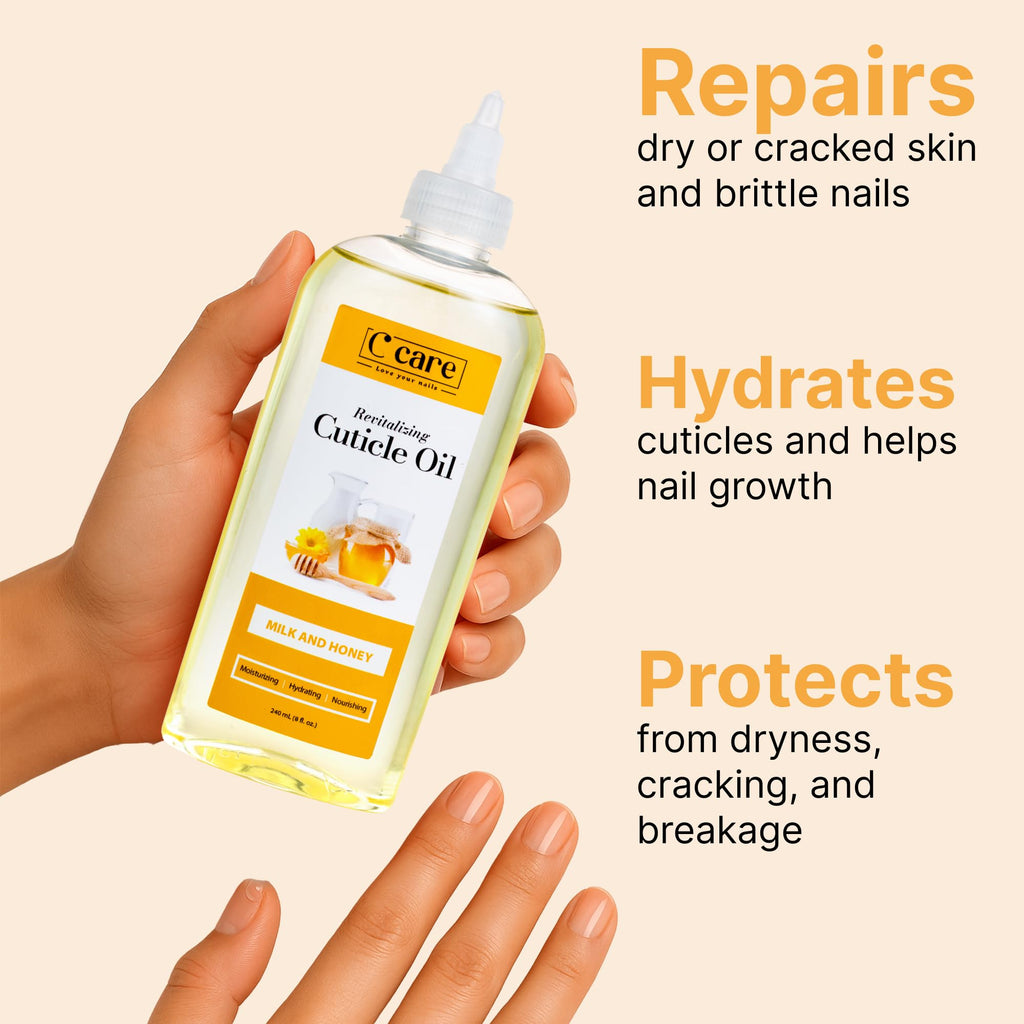 C CARE Milk and Honey Cuticle Oil For Nails - Repairs Cuticles Overnight - Moisturizes and Strengthens Nails and Cuticles - 8 oz