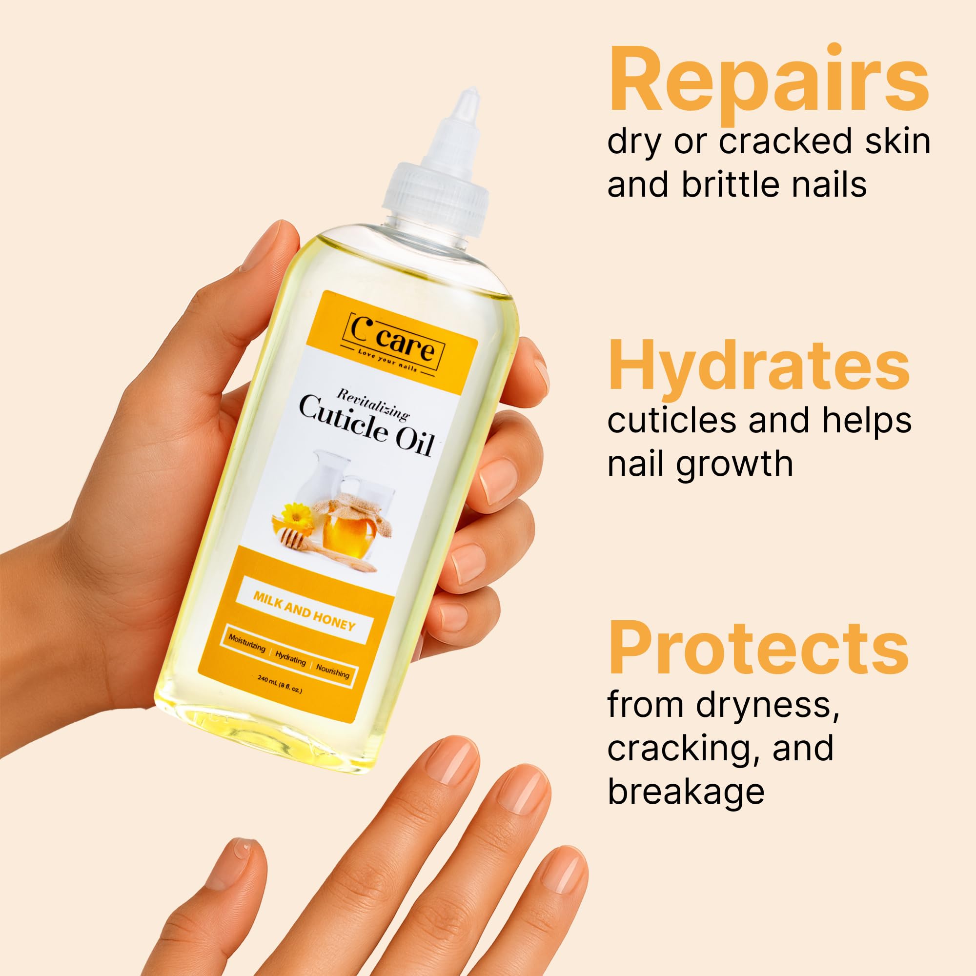 C CARE Milk and Honey Cuticle Oil For Nails - Repairs Cuticles Overnight - Moisturizes and Strengthens Nails and Cuticles - 8 oz