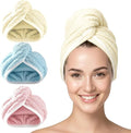 3 Pack Microfiber Hair Towel Wrap for Women, Fast Drying Hair Turban with Button, Anti-Frizz Large Hair Towel for All Hair Styles, Soft & Absorbent Hair Drying Towel
