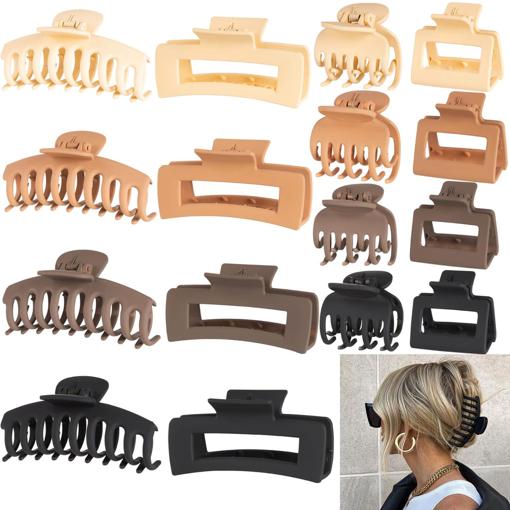 16 PCS 4.4" Large Hair Clips,Claw Clips,FDBJulyy Hair Clips for Women & Girls,4 Styles 4 Colors 16 Pack Strong Hold Matte Claw Hair Clip for Women Thick Hair & Thin Hair, 90's Vintage