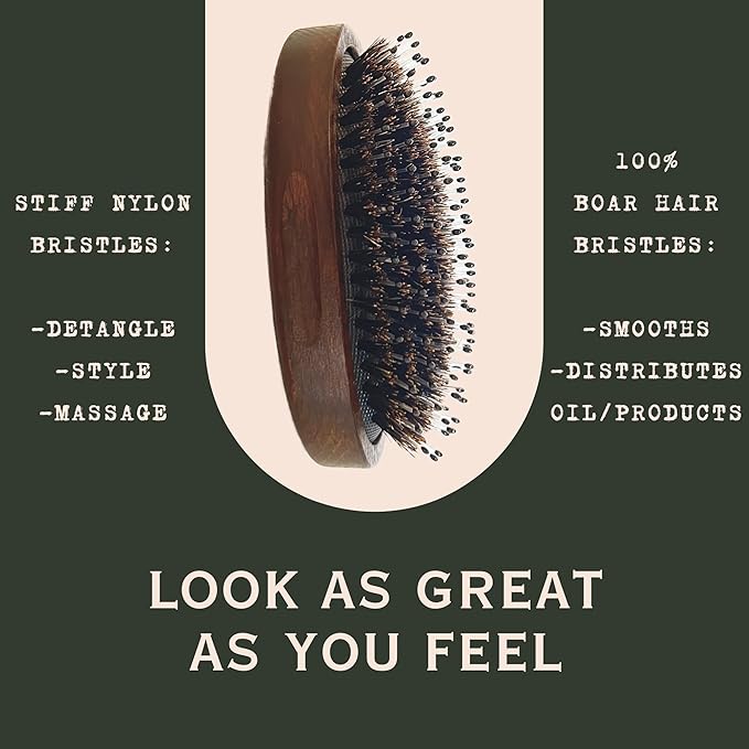 MANBRUSH Beard Brush for Men – Boar Bristle & Nylon Military-Style Palm Brush – Dual Soft & Stiff Bristles for Hair & Beard Grooming – Travel Size – Gift Tin Included
