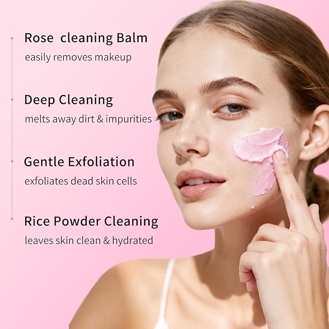 OUPEICHARM Rose Rice Mochi Face Cleanser Wash Cream,Moisturizing,Deep-Cleansing,Oil Control,Makeup Cleansing Balm for Women for All Skin Types（5.29oz）