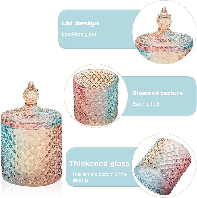 2 Pack Qtip Holder Apothecary Jars with Lid, Small and Large Rainbow