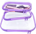 YOQIVEXU 3 Pcs Clear Hard Zipper Case, Hard Shell Plastic Clear Organizer Bag, Transparent Makeup Pouches, Portable Box for Travel Toiletries Storage Bins (Purple)