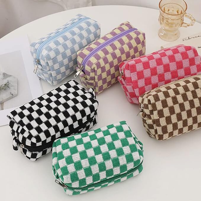 SxoSyo 2 Pcs Checkered Cosmetic Bags, Makeup Brushes Cases, Black
