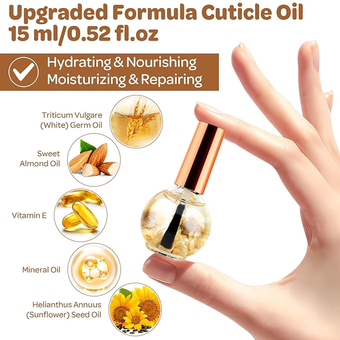 Cuticle Oil, Coconut Cuticle Nail Oil Infused with Real Flowers 15ml