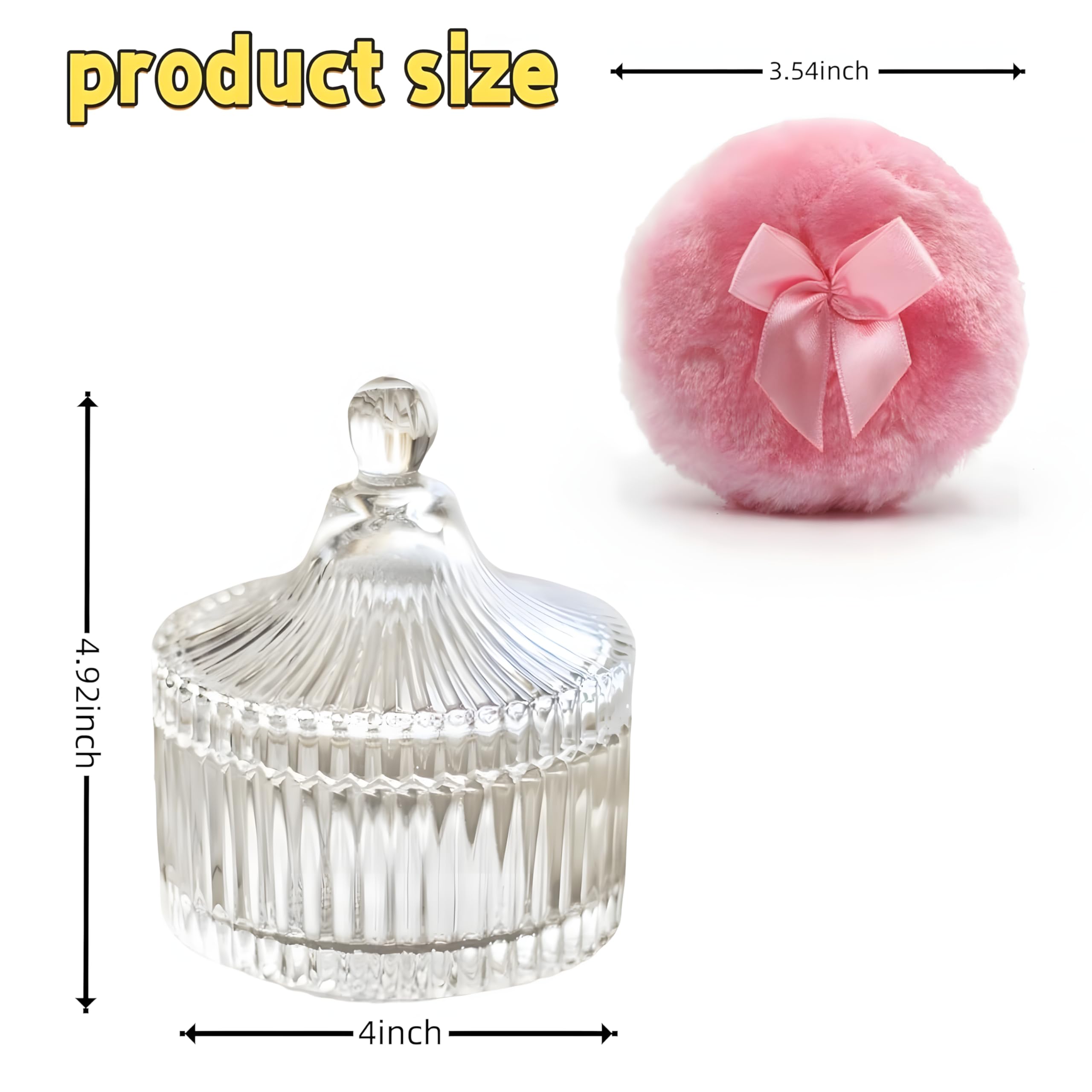 Habitable tree 2 Pcs Large Body Powder Puff and Container Powder Container with Puff Powder Puff Crystal Container Soft Washable Reusable Velour Face Body Glitter Powder Puff Wet Dry Makeup (Pink)