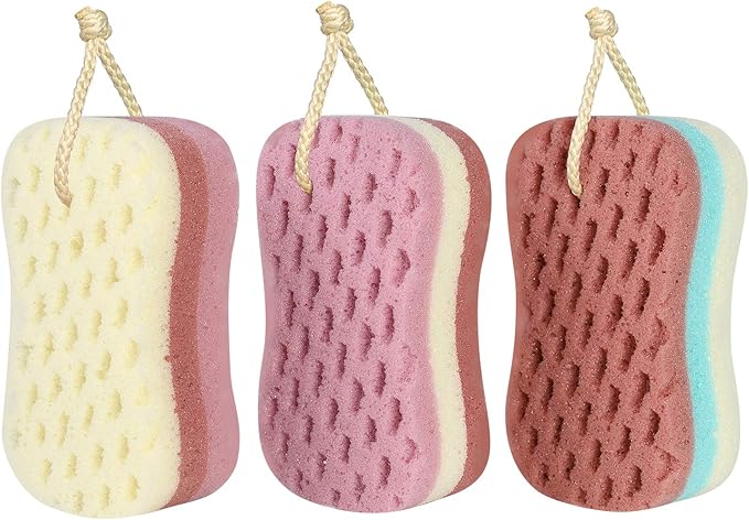 KECUCO 3 Pcs Bath Sponge for Women, Men, Adults, Kids. Sponge Loofah Body Scrubber Shower Sponge for Body Wash Bathroom, Body Sponge Bathing Accessories(Small Sizes)