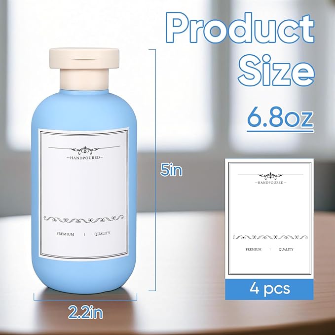 UMETASS 4 PACK Travel Shampoo Bottle, Empty Plastic Squeeze Bottles 6.8oz with Flip Cap, Lotion Container for Toiletries Travel Size Shampoo and Conditioner