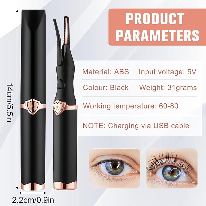 Heated Eyelash Curler, Mini Electric Eyelash Curler, Portable Makeup Electric Eyelash Curling, USB Rechargeable Finalize Eyelash Tool Beauty Tools for Women (White)
