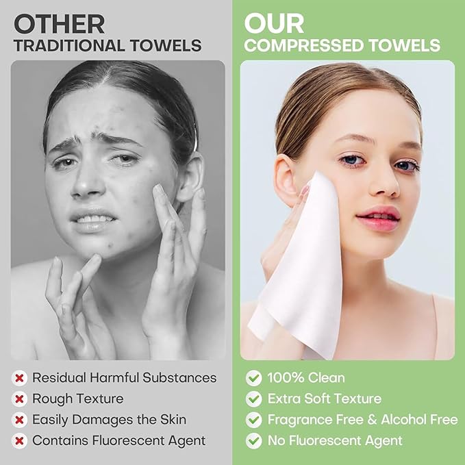 Disposable Face Towel Thicken 50 Pack Compressed Towel Tablets Reusable, Mini Disposable Facial Washcloths Compact Individually Wrapped Clean Towels for Travel Camping Beauty Home Gym (Green)