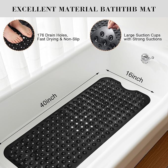 ALPIRIRAL Black Bathroom Accessories Set, 23Pcs Bath Accessory Sets Complete with Bathtub Mat, Shower Curtain Set with Hooks, Soap Dispenser, Toothbrush Holder, Qtip Holder, Trash Can, Toilet Brush