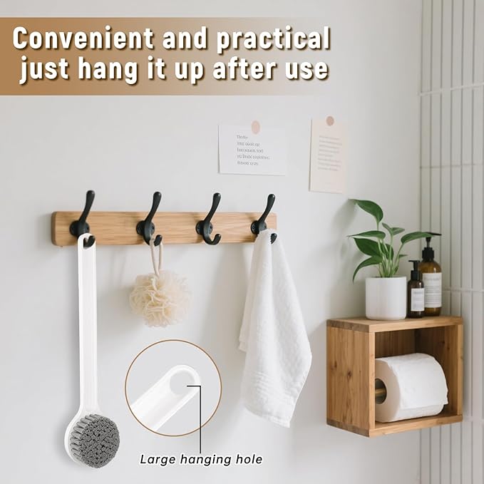 New Upgrade Shower Brush with Soft Nylon Bristles, Long Handle Shower Bath Brush, Back Scrubber for Shower, Body Exfoliator for Wet or Dry Brushing