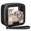 PACKISM Structured Clear Makeup Bag - Faux Leather Cosmetic Pouch with Reinforced Frame, Stand-Up Toiletry Organizer for Purse & Car Console, Mini Black
