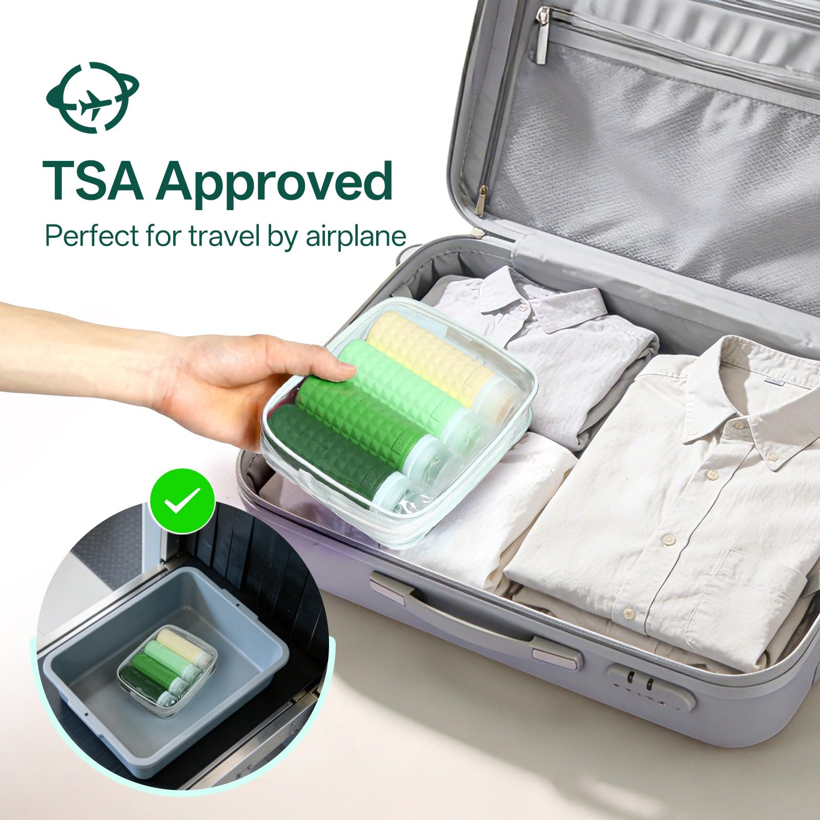 Firstfooby Travel Bottles for Toiletries, TSA Approved Travel Size Containers, Leak Proof Silicone Shampoo Bottles, Small Toiletry Containers with Clear Bag for Shampoo Conditioner Lotion
