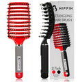 Boar Bristle Hair Brush Set of 2, HIPPIH Wet & Dry Hair Brushes Made by Fine Natural Boar Hair Can Adds Shine and Smoothing, Detangling Hairbrush for Women, Men & Kids' Long Curly Thick Hair