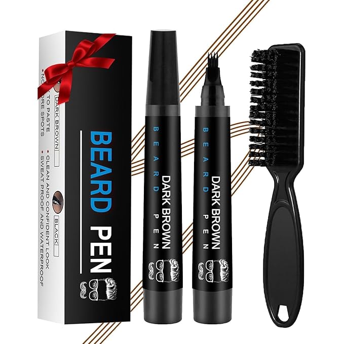 Beard Pencil Filler with Brush Smudge-proof & Water-proof Mens Grooming Kits Gifts for Men (Brown)