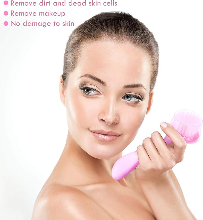 3 Pieces Facial Cleansing Brush Acrylic Handle Face Scrubbers Soft Bristle Exfoliator Cleaner Brush Scrub Exfoliating Facial Scrubber for Face Care Makeup Skincare Removal(Pink, Purple, Blue)